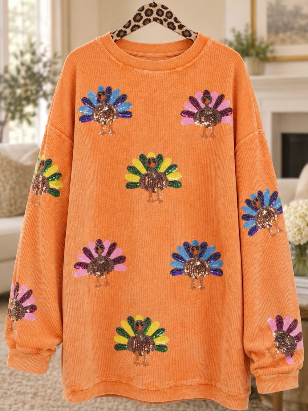 Source Unknown Orange Sequin Turkey Sweatshirt